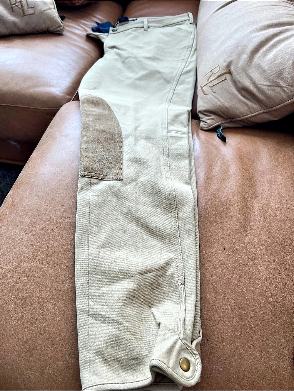 Ralph Lauren Equestrian Knee-Patch Riding Pants women’s Cotton Beige Pants